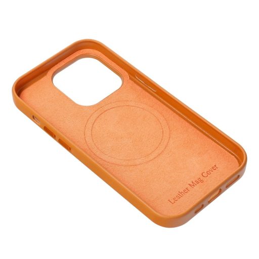 Leather Mag Bőr telefon tok, hátlap iPhone 14 Pro NARANCS