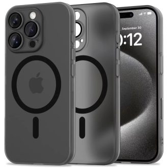   Tech-Protect Slim fekete matt Magsafe Apple iPhone 16 Pro tok, hátlap