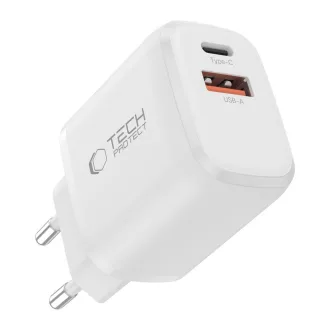 Tech-Protect gyorstöltő adapter 30W Type-C + USB, fehér