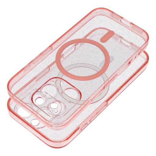 Rózsaszín Csillogós Apple iPhone 14 / 13 tok, hátlap  kameravédő peremmel