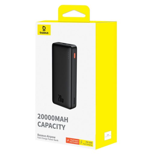 Baseus PowerBank külső akkumulátor fekete, 20000mAh, 2xUSB, Type-C, 20W