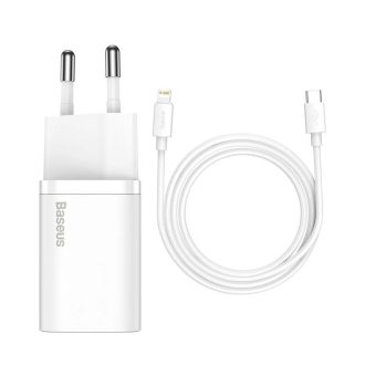   Baseus 20W gyorstöltő adapter 1 m-es USB Type-C-Lightning kábellel, fehér