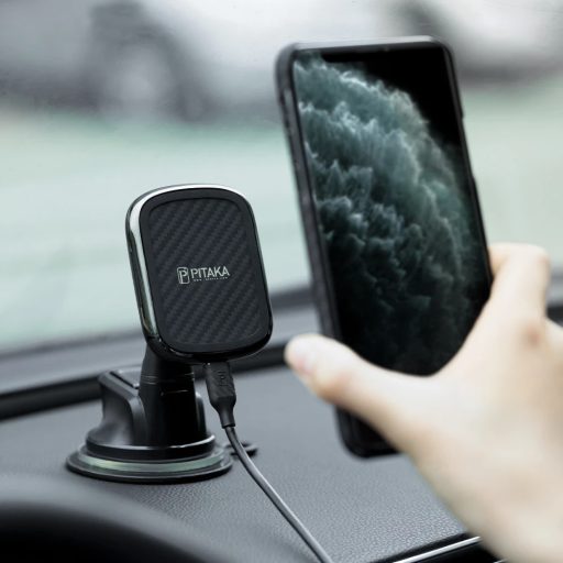 Pitaka MagEZ Mount Qi vezeték nélküli töltős autós telefontartó (szélvédőre vagy műszerfalra rögzíthető)
