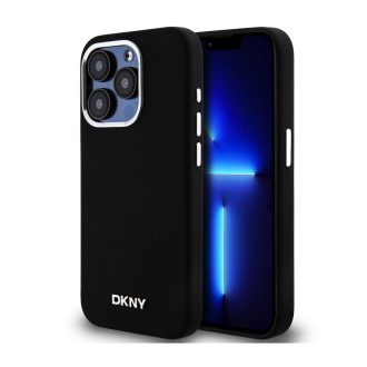   DKNY Liquid Silicone Small Metal Logo  Apple iPhone 15 Pro Magsafe hátlap tok, fekete, DKHMP15LSMCHLK
