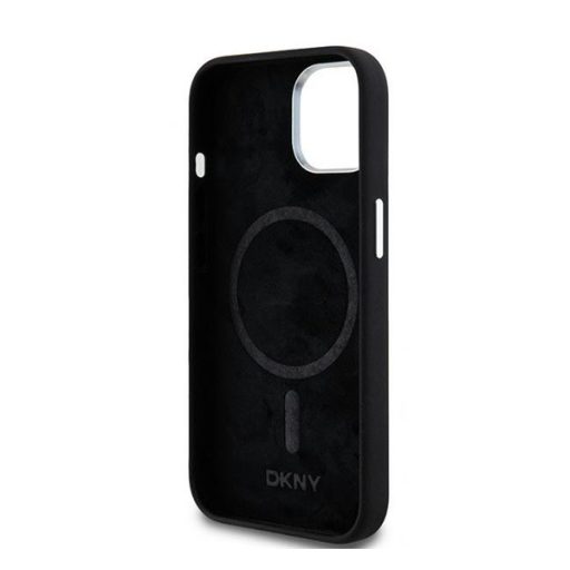 DKNY Liquid Silicone Small Metal Logo  Apple iPhone 15 Pro Magsafe hátlap tok, fekete, DKHMP15LSMCHLK