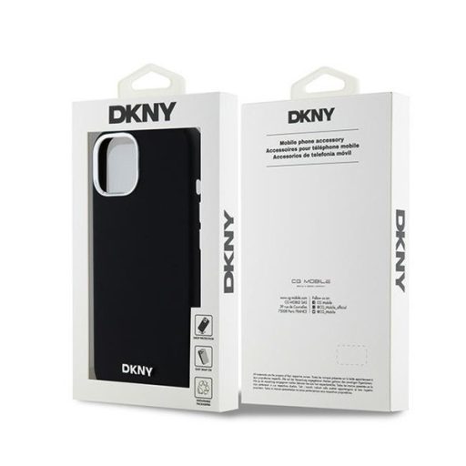 DKNY Liquid Silicone Small Metal Logo  Apple iPhone 15 Pro Magsafe hátlap tok, fekete, DKHMP15LSMCHLK