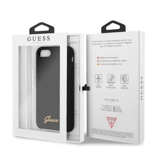 Guess FEKETE szilikon soft-touch hátlap, tok fém logóval iPhone 7 / 8 / SE