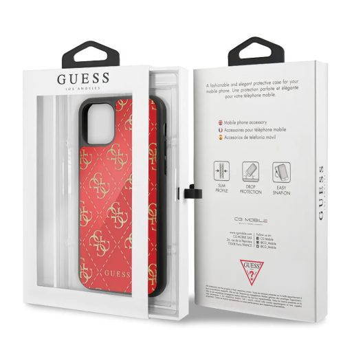 Guess iPhone 11 Pro üveg hátlapos tok, hátlap PIROS