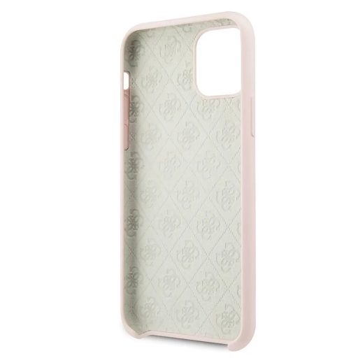 Guess iPhone 11 Pro Max mintás szilikon soft-touch tok, hátlap RÓZSASZÍN
