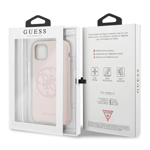 Guess iPhone 11 Pro Max mintás szilikon soft-touch tok, hátlap RÓZSASZÍN