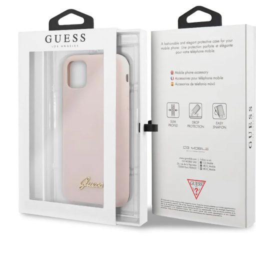 Guess iPhone 11 Pro Max szilikon soft-touch tok, hátlap RÓZSASZÍN