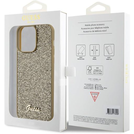 Guess Disco Metal Script Apple iPhone 15 Pro hátlap tok, arany GUHCP15LPMSDGSD