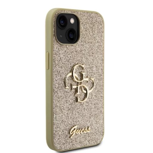 Guess Glitter Script Big 4G Apple iPhone 15 hátlap tok, arany GUHCP15SHG4SGD