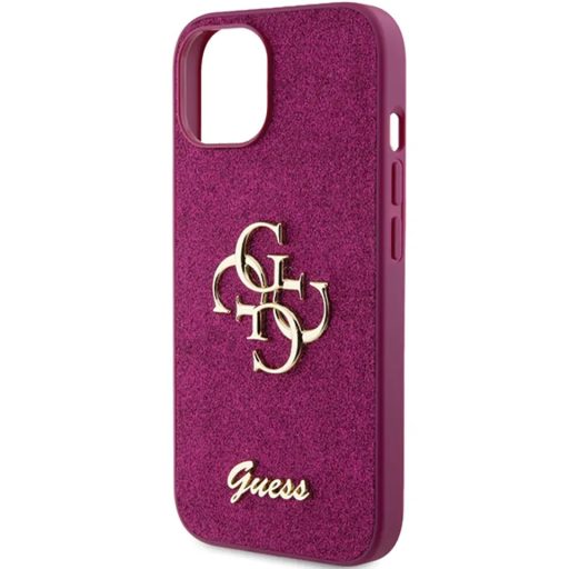 Guess Glitter Script Big 4G Apple iPhone 15 hátlap tok, lila GUHCP15SHG4SGU