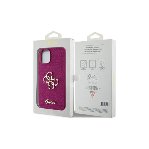 Guess Glitter Script Big 4G Apple iPhone 15 hátlap tok, lila GUHCP15SHG4SGU