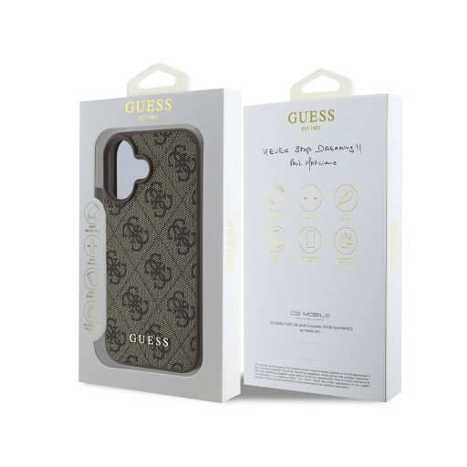 Guess 4G Classic Apple iPhone 16 hátlap tok, barna GUHCP16SG4GFBR