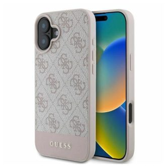   Guess 4G Bottom Stripe Apple iPhone 16 hátlap tok, rózsaszín GUHCP16SG4GLPI