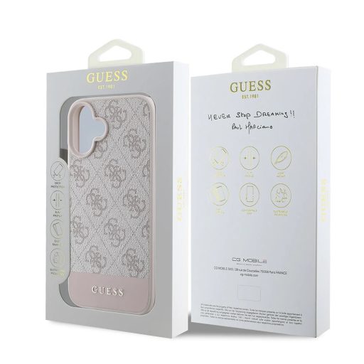 Guess 4G Bottom Stripe Apple iPhone 16 hátlap tok, rózsaszín GUHCP16SG4GLPI