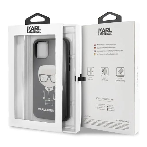 Karl Lagerfeld csillogó üveghátlapos tok, hátlap FEKETE iPhone 11 Pro