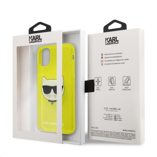 Karl Lagerfeld Choupette mintás tok, hátlap SÁRGA iPhone 11