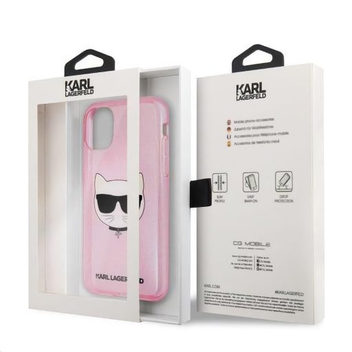 Karl Lagerfeld Choupette mintás tok, hátlap RÓZSASZÍN iPhone 11