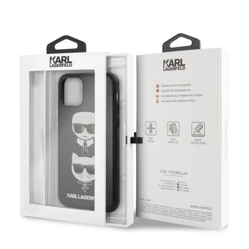 Karl Lagerfeld iPhone 11 Karl és Choupette mintás bőrhatású tok, hátlap FEKETE