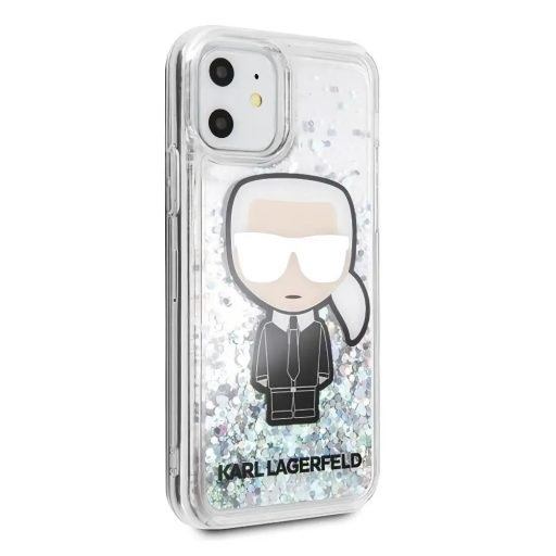 Karl Lagerfeld Karl mintás glitteres folyós szilikon tok, hátlap iPhone 11
