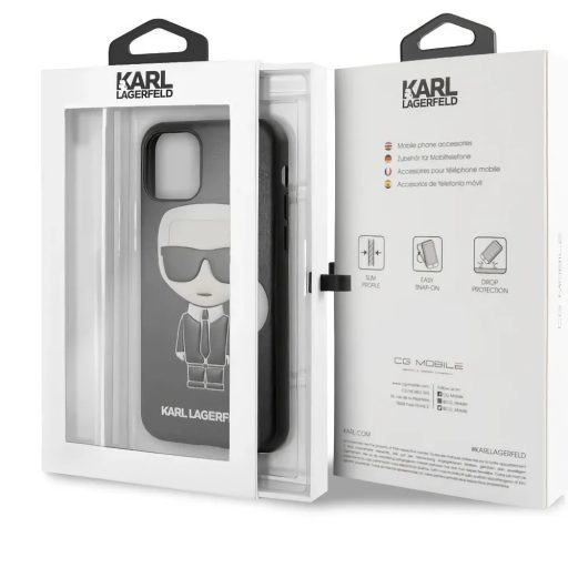 Karl Lagerfeld iPhone 11 Pro Max Karl mintás bőrhatású tok, hátlap FEKETE