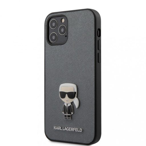 Karl Lagerfeld fém logós tok, hátlap SZÜRKE iPhone 12 Pro Max