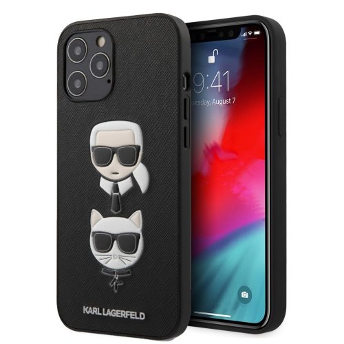 Karl Lagerfeld karl és choupette mintás tok, hátlap FEKETE iPhone 12 Pro Max