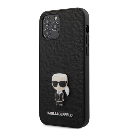 Karl Lagerfeld fém logós tok, hátlap fekete iPhone 12 / 12 Pro