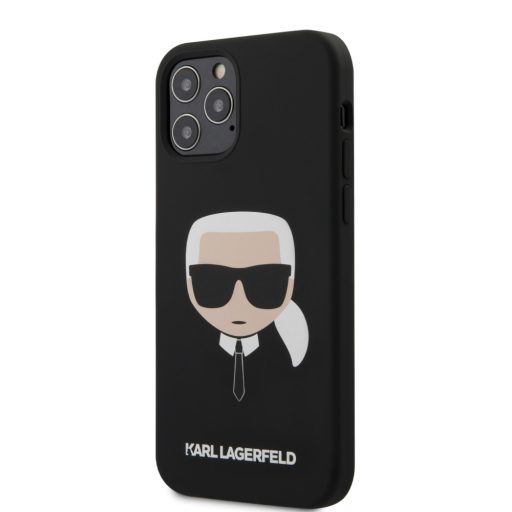 Karl Lagerfeld Karl mintás szilikon soft-touch tok, hátlap FEKETE iPhone 12 / 12 Pro