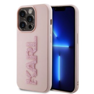   Karl Lagerfeld 3D Rubber Glitter Logo Apple iPhone 15 Pro hátlap tok, rózsaszín KLHCP15L3DMBKCP