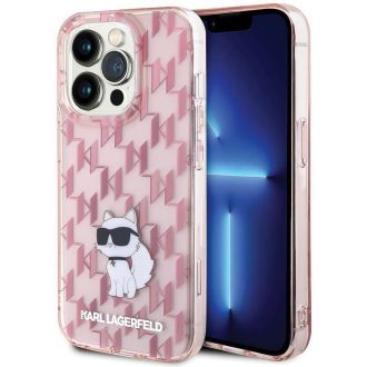   Karl Lagerfeld Monogram Choupette Apple iPhone 15 Pro hátlap tok, rózsaszín KLHCP15LHNCMKLP