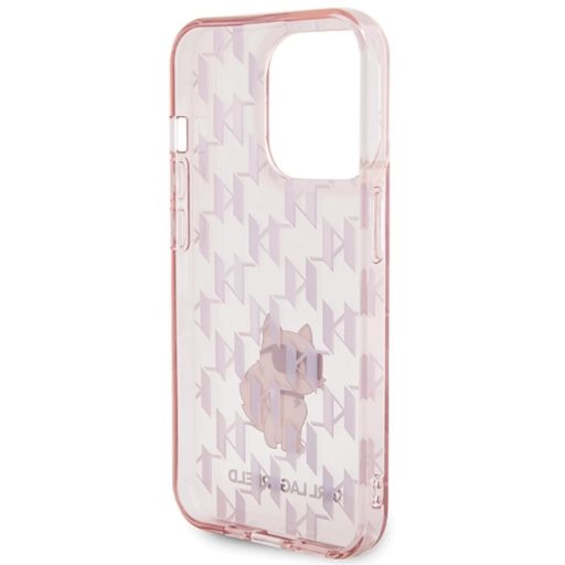 Karl Lagerfeld Monogram Choupette Apple iPhone 15 Pro hátlap tok, rózsaszín KLHCP15LHNCMKLP
