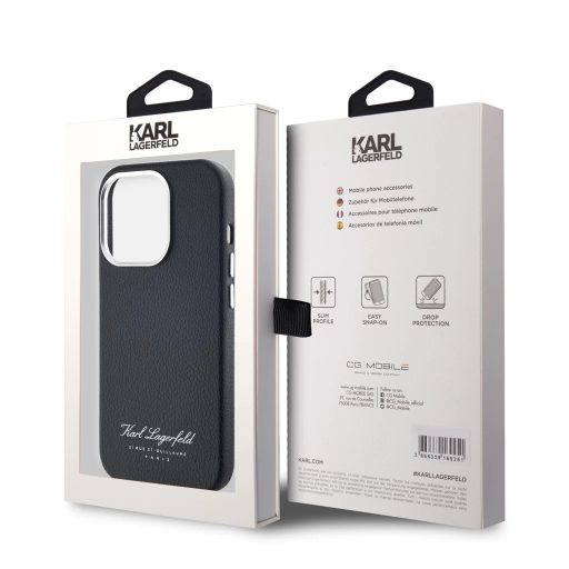Karl Lagerfeld Grained PU Hotel RSG iPhone 15 hátlap tok, fekete KLHCP15SPGWCMKHK