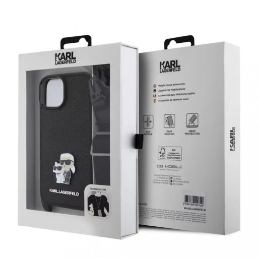Karl Lagerfeld tok + crossbody strap fekete KLHCP15SSAKCPBK Apple Iphone 15 készülékhez