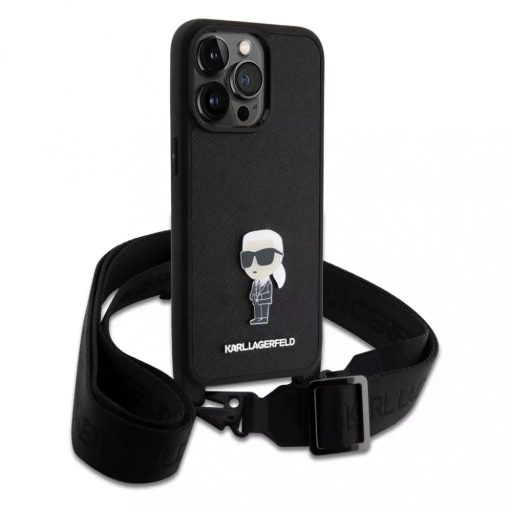 Karl Lagerfeld tok + crossbody strap fekete KLHCP15XSASKNPBK Apple Iphone 15 készülékhez