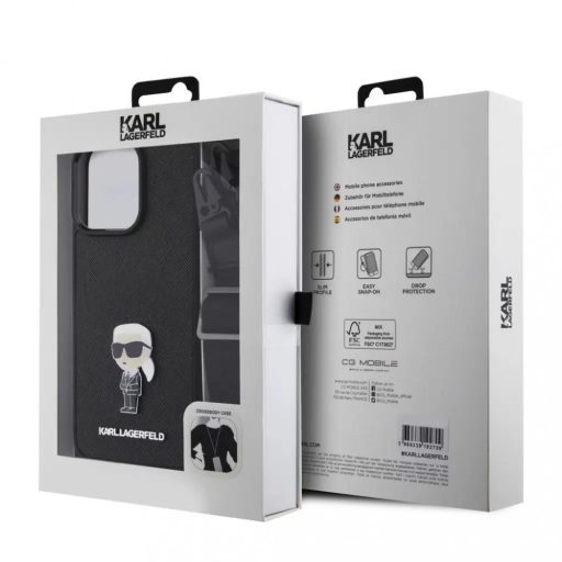 Karl Lagerfeld tok + crossbody strap fekete KLHCP15XSASKNPBK Apple Iphone 15 készülékhez