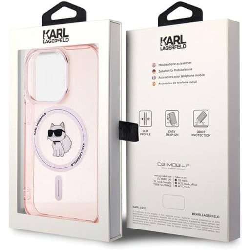 Karl Lagerfeld IML Choupette MagSafe Apple iPhone 15 Pro hátlap tok, rózsaszín KLHMP15LHFCCNOP