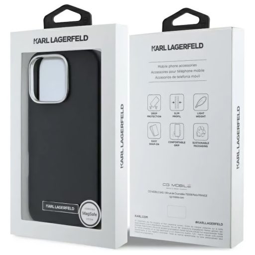 Karl Lagerfeld FW Metal Plate Apple iPhone 16 Pro Max MagSafe kompatibilis hátlap tok, fekete KLHMP16XPGMSRPK