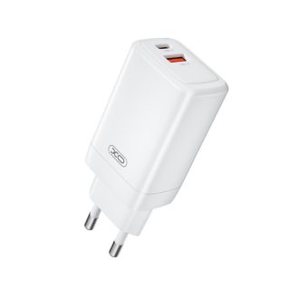XO GaN 65W gyorstöltő adapter Type-C + USB, fehér