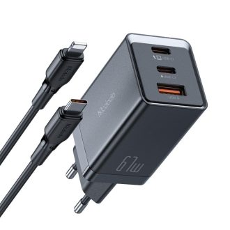   Mcdodo 67W töltő adapter 1.2M Lightning kábellel egyszerre három eszközhöz