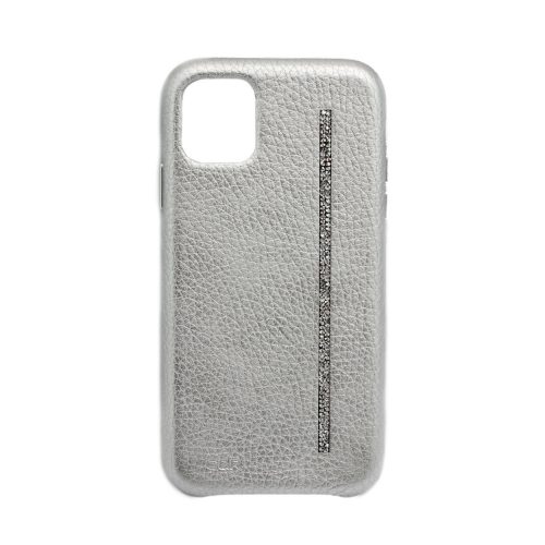 Cango & Rinaldi iPhone X / XS ezüst bőr tok fehér Swarovski kristályokkal