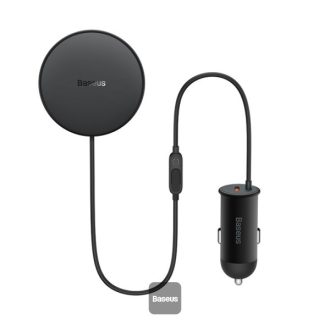   Baseus CW01 Magsafe autós tartó, szellőzőrácsba, wireless gyorstöltő, fekete, 15W, Szivargyujtó adapterrel