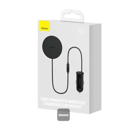 Baseus CW01 Magsafe autós tartó, szellőzőrácsba, wireless gyorstöltő, fekete, 15W, Szivargyujtó adapterrel
