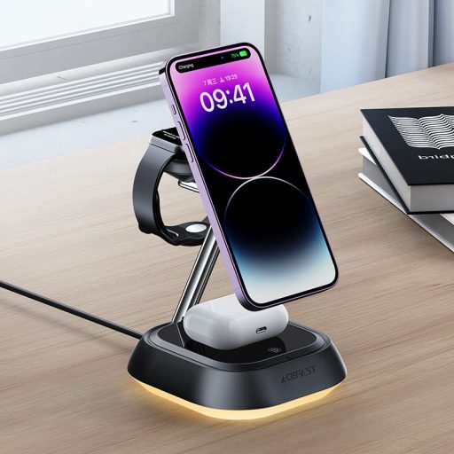 AceFast E16 3 az 1-ben Qi vezeték nélküli töltőállomás iPhone, Apple Watch, Airpods készülékekhez FEKETE