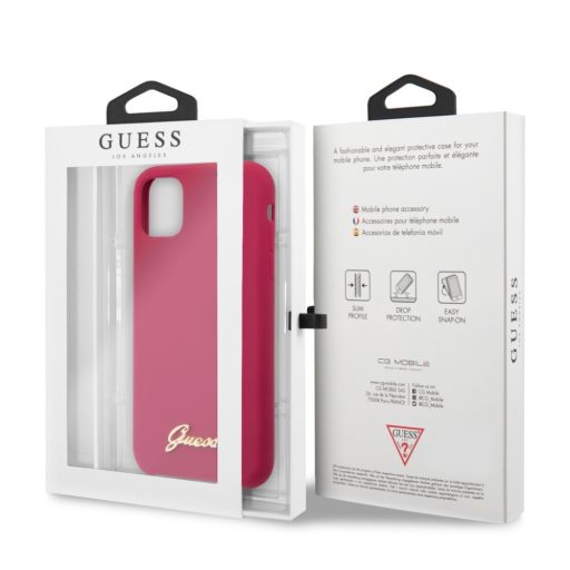 Guess iPhone 11 Pro Max szilikon soft-touch tok, hátlap PINK
