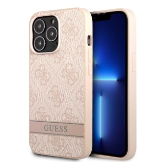   Guess logós szövet hatású RÓZSASZÍN iPhone 13 Pro Max tok, hátlap