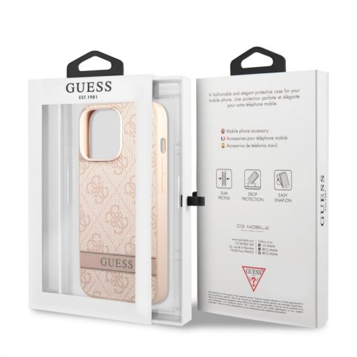 Guess logós szövet hatású RÓZSASZÍN iPhone 13 Pro Max tok, hátlap
